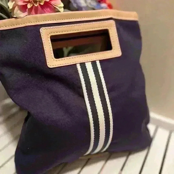 American Eagle Outfitters Cloth Boho Handbag Navy Blue White Stripes-EUC - Picture 2 of 7